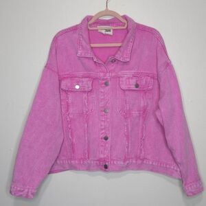 Savanna Jane Pink Denim Jacket Womens 2X Distressed Casual Boho